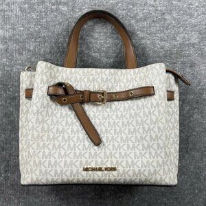 Michael Kors Emilia Small White Brown Leather Crossbody Bag